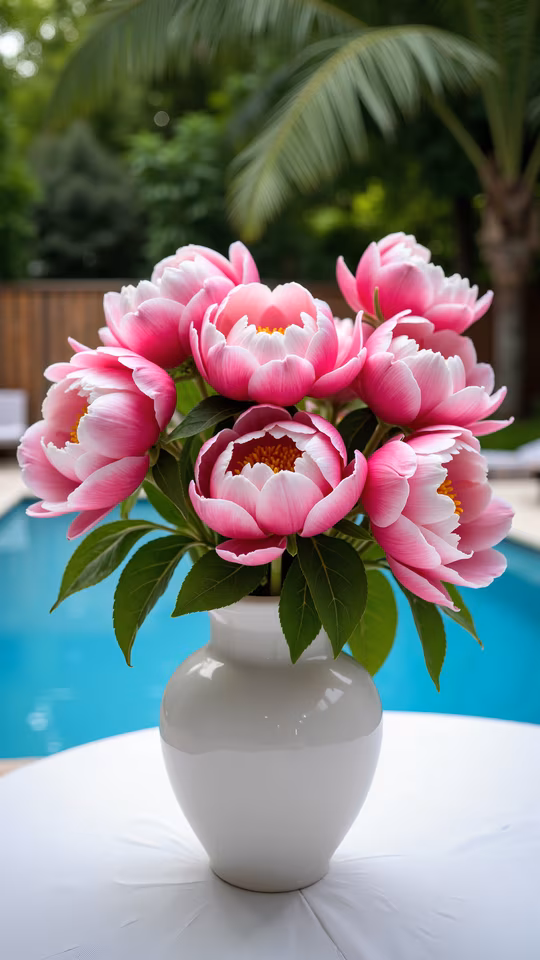 Peony Bouquet in White Vase