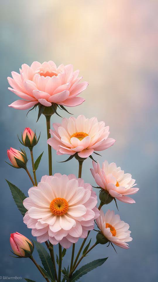 Pink Dahlia Flowers Illustration