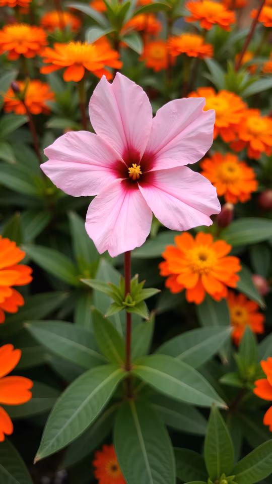 Pink Flower Among Orange Blossoms
