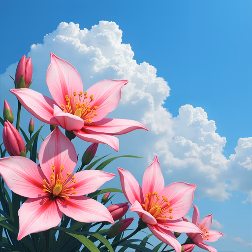 Pink Flowers Against Blue Sky