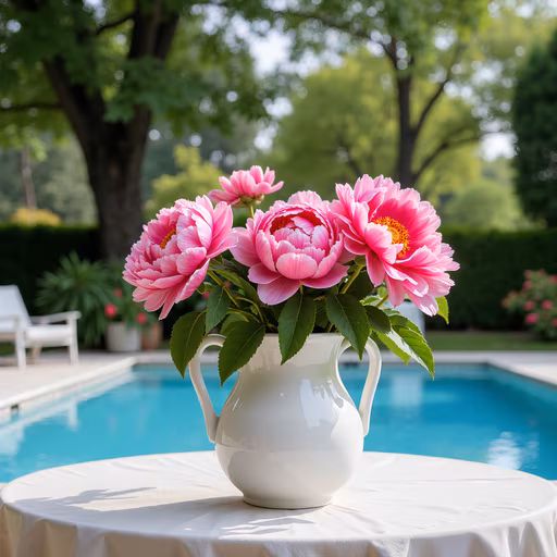 Pink Peonies in White Jug