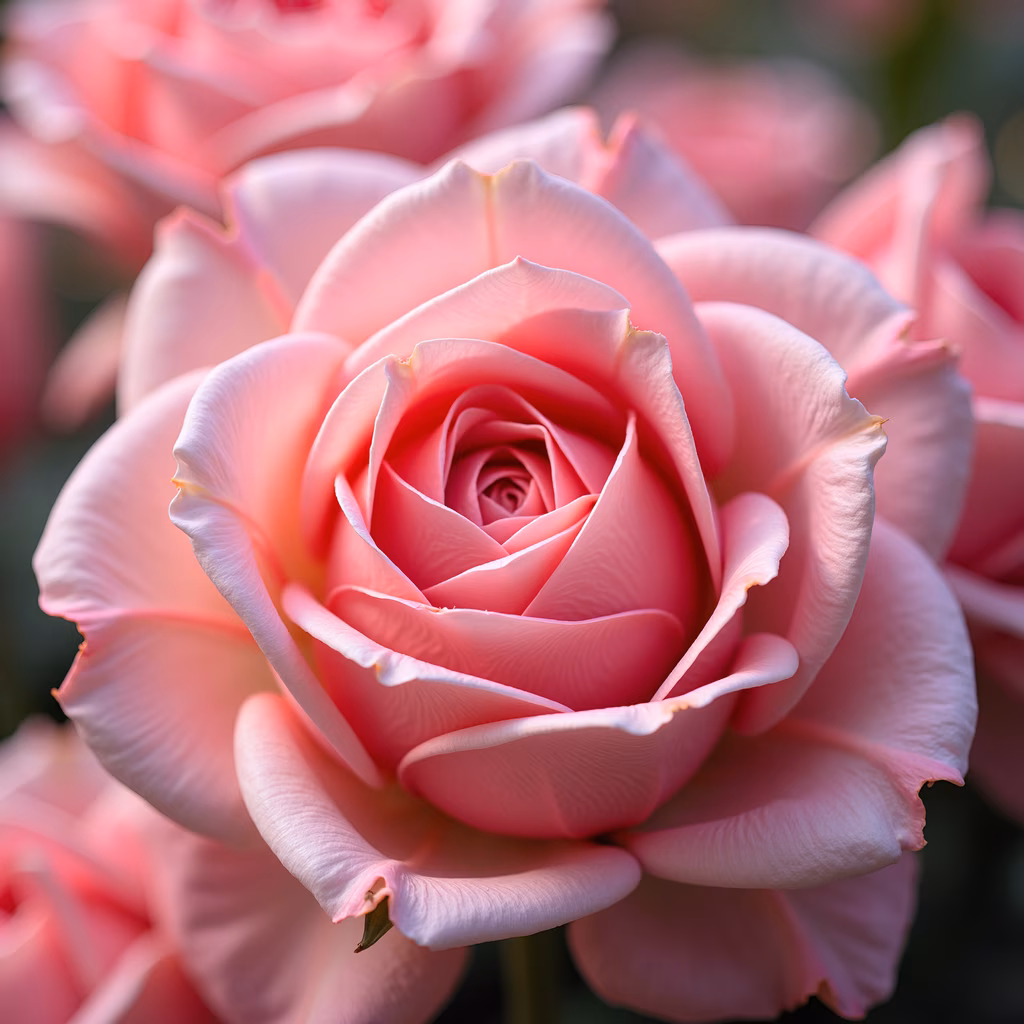 Delicate pink rose illustration with detailed petal textures and soft gradients.