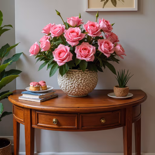 Pink Roses in Ceramic Vase