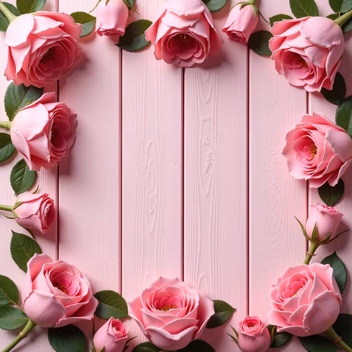 Pink Roses on Wooden Background