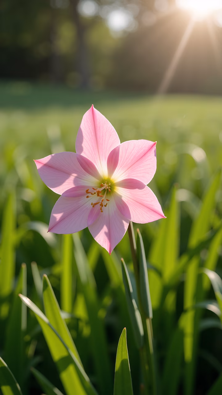 Delicate pink tulip in sunlight, tranquil floral beauty