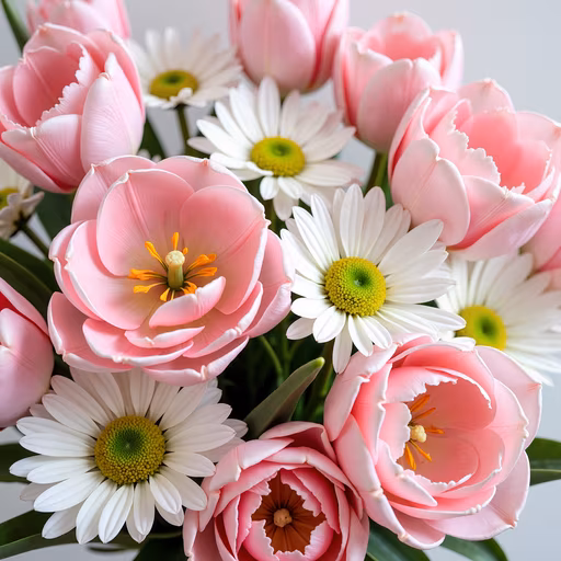 Pink Tulips and White Daisies