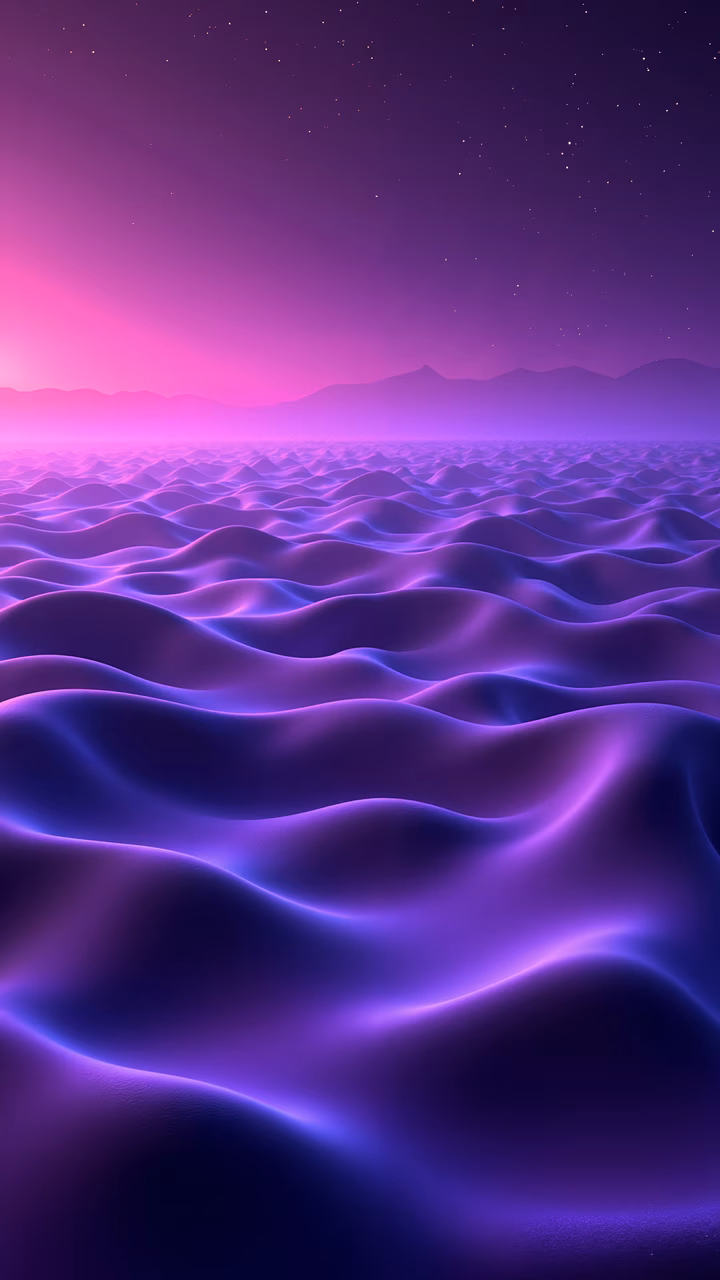 Mesmerizing purple waves under a starry night sky, abstract art