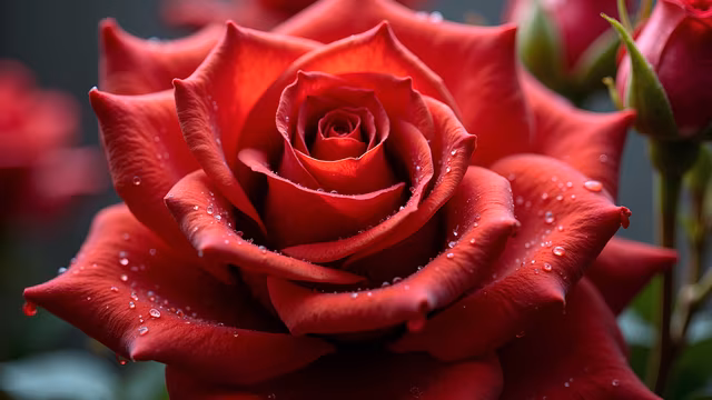 Red Rose with Dew Drops
