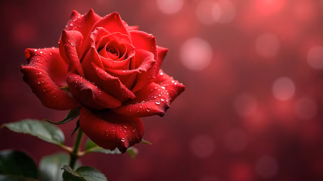 Red Rose with Dew Drops