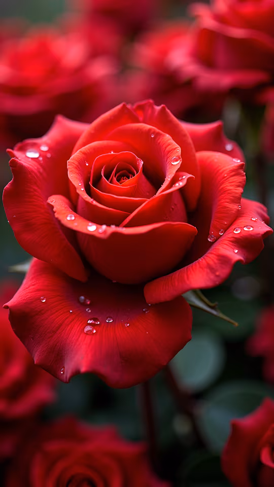 Red Rose with Dew Drops