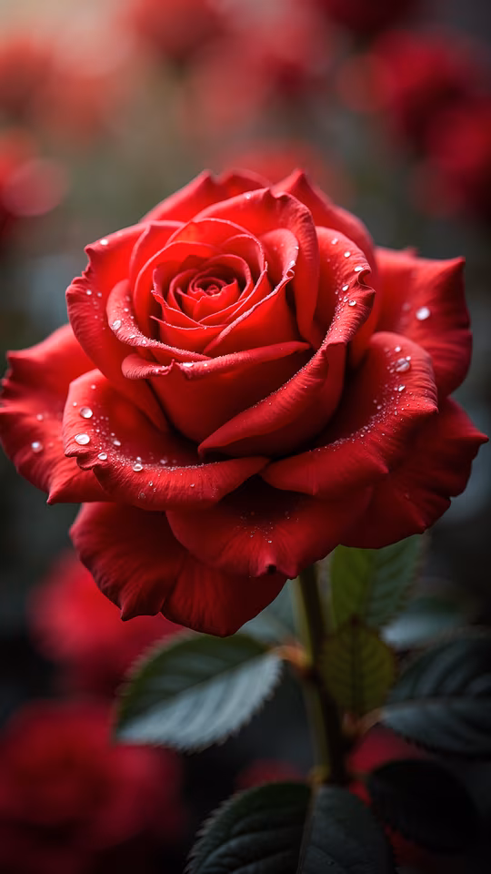 Red Rose with Dew Drops