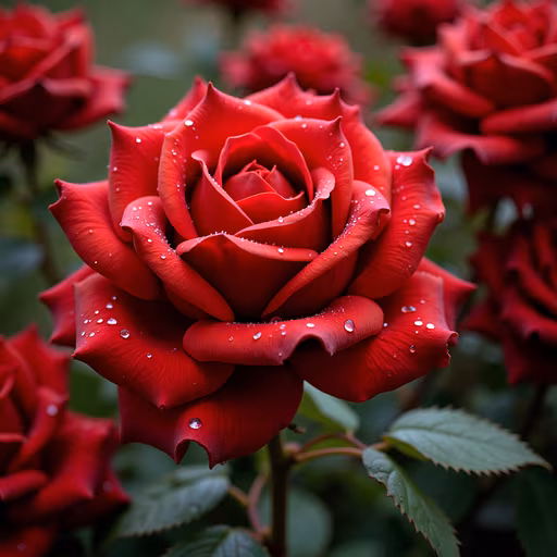 Red Roses with Dew Drops
