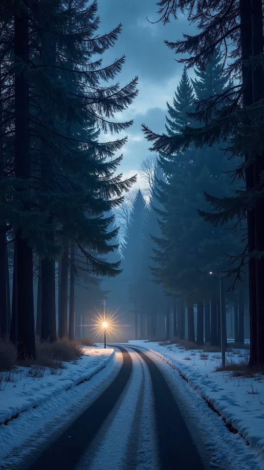 Snowy Forest Road Illustration