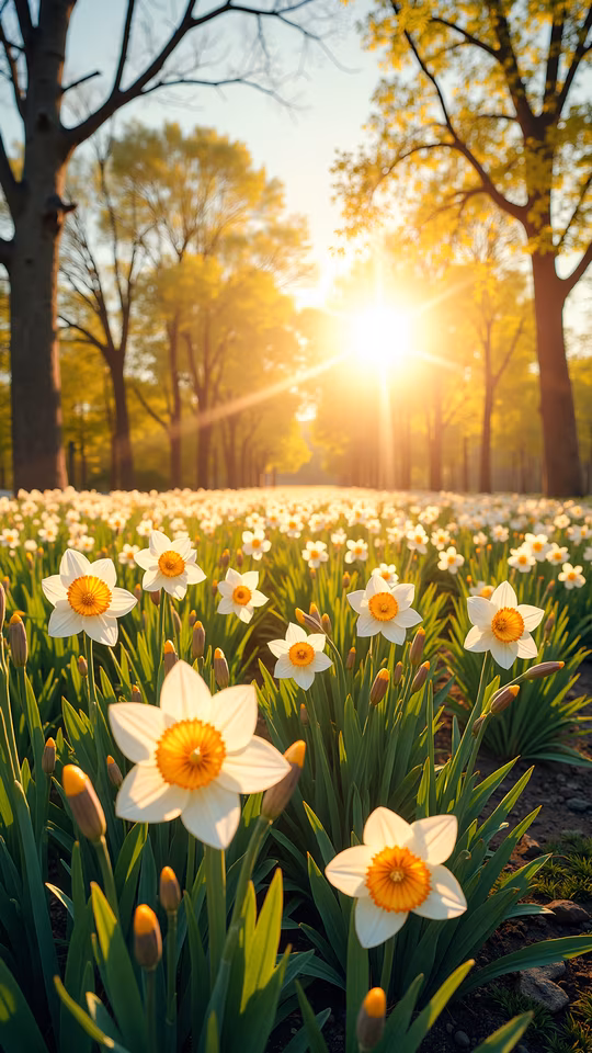 Sunlit Daffodil Field