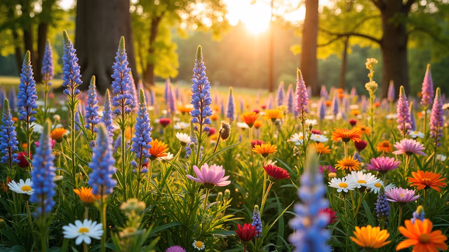 Sunlit Meadow of Flowers