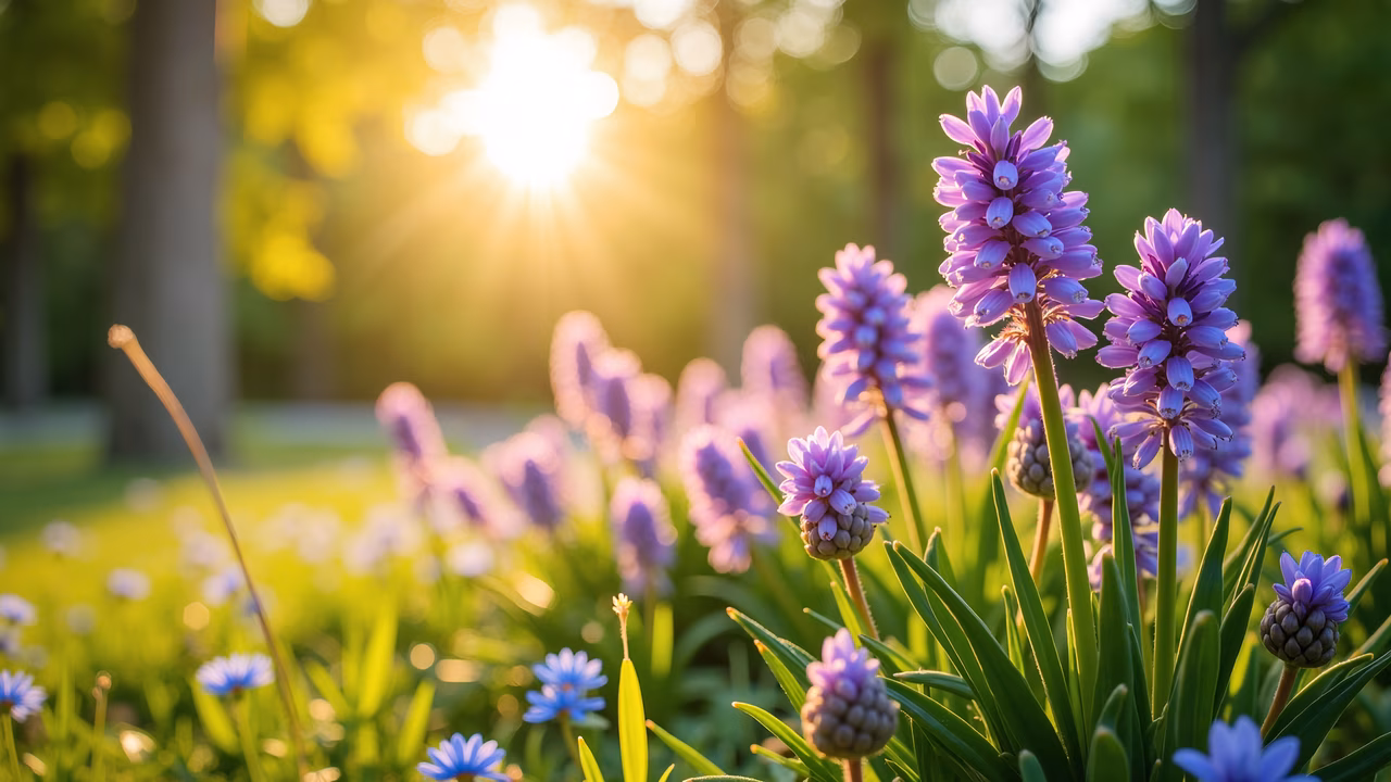 Sunlit Purple Flowers | Vibrant Nature Scene