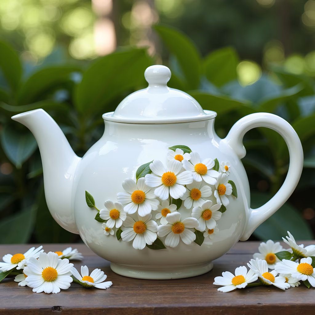 A charming teapot decorated with daisies, perfect for a cozy tea moment.