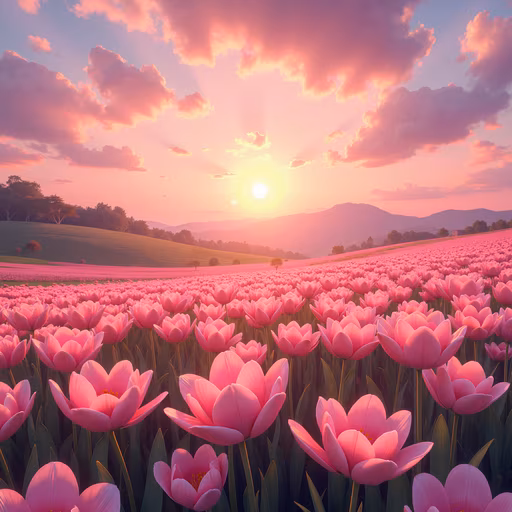 Tulip Field at Sunset