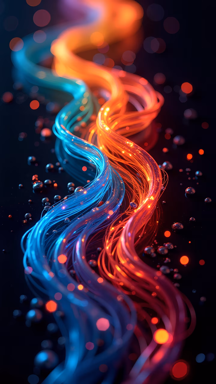 Vibrant neon lights in swirling patterns create a dynamic and energetic atmosphere.