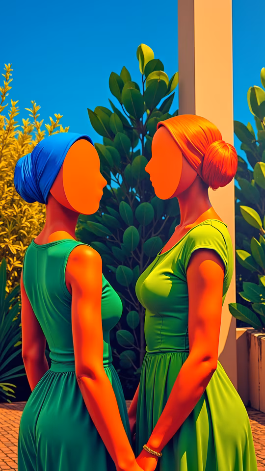Two Women in Green Dresses
