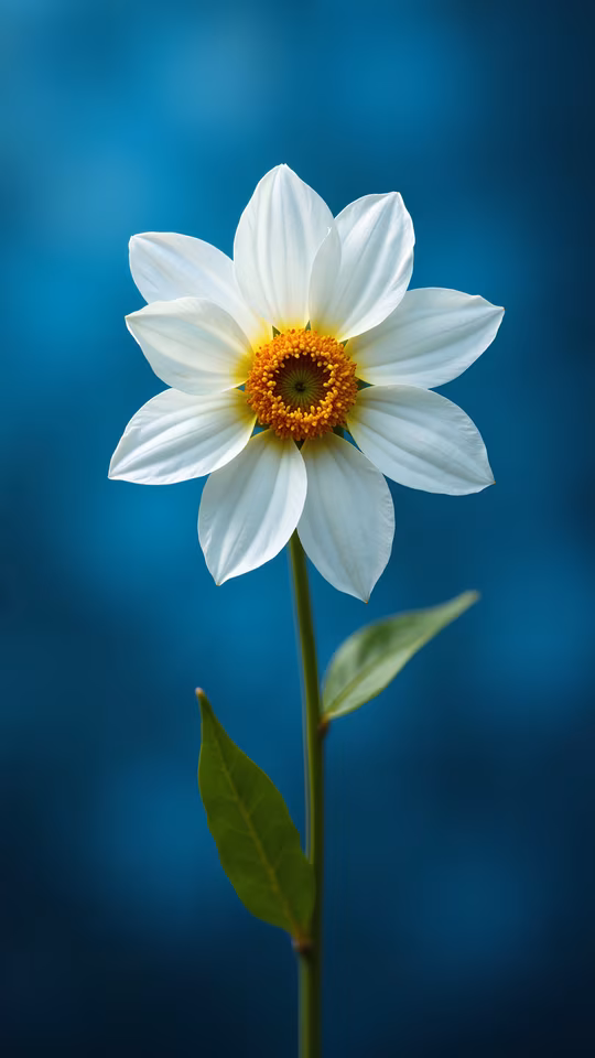 White Dahlia on Blue