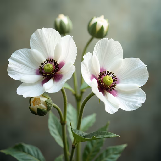 White Flowers with Purple Hearts