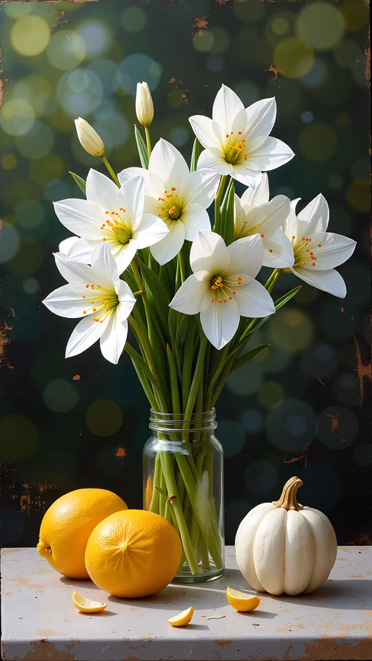 White Lilies in Glass Jar
