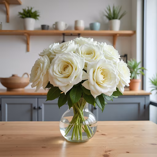 White Roses in Glass Vase