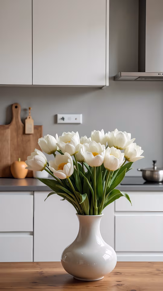 White Tulips in a Kitchen