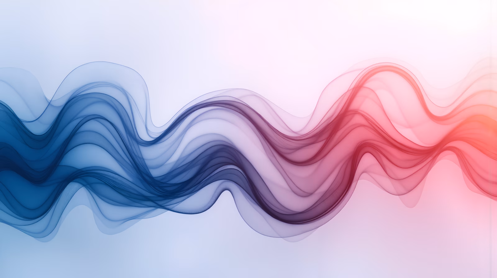 Abstract waves in blue and red, fluid motion, serene atmosphere.