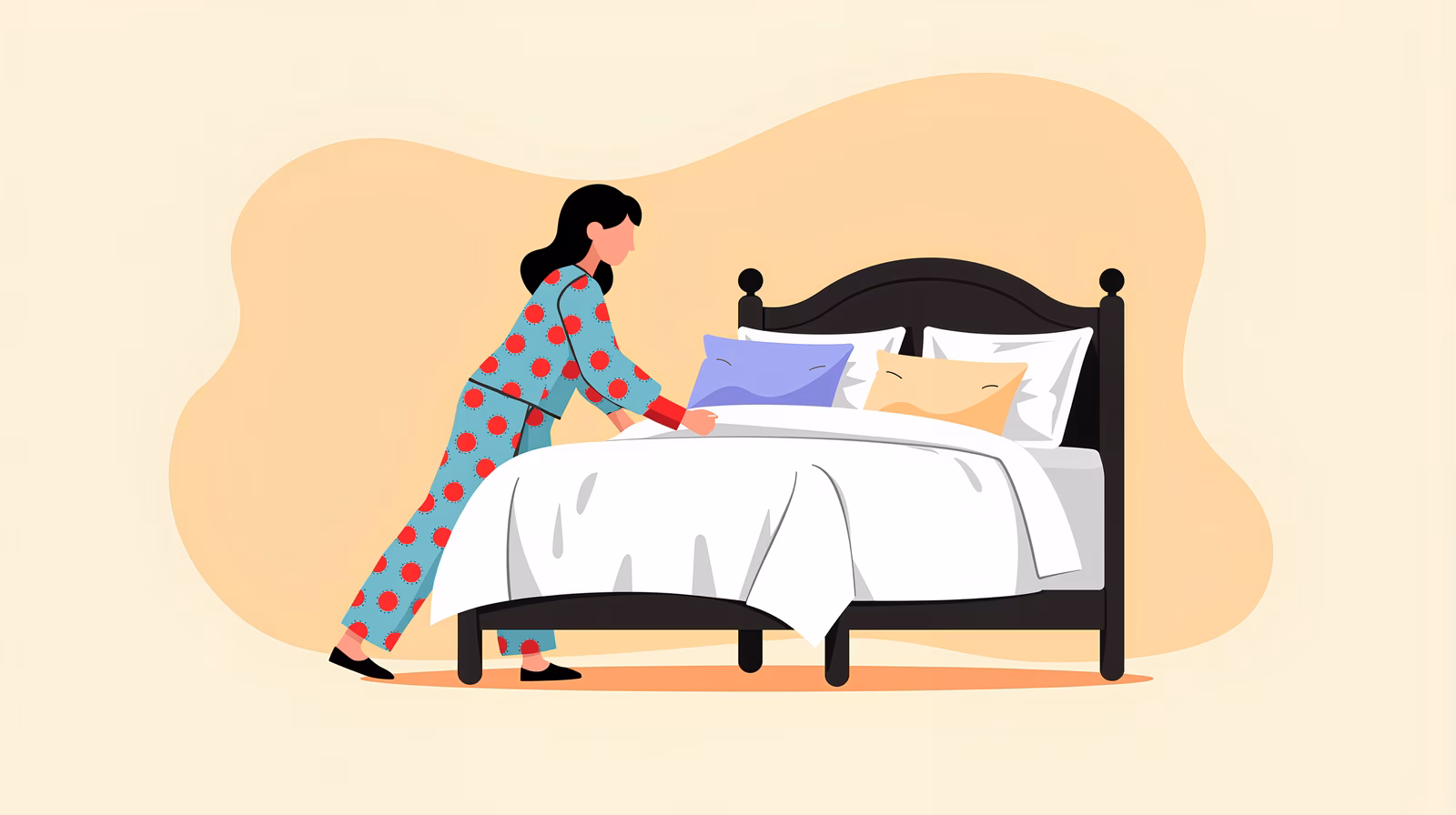 A tender bedtime moment captured in a minimalist illustration style.