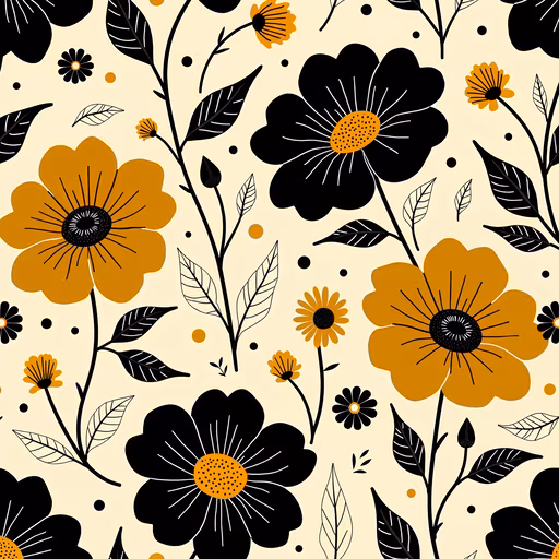 Black and Yellow Floral Illustration