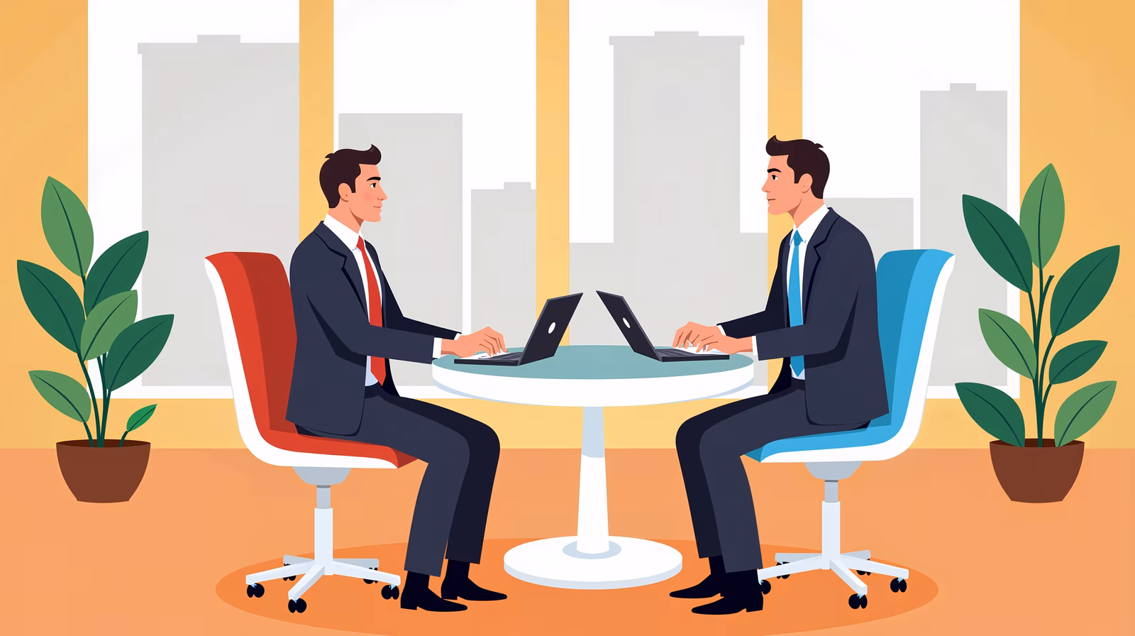 Professional business meeting in a modern office setting.