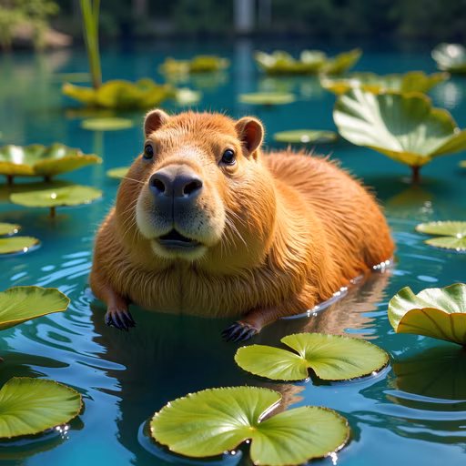 Capybara in Lily Pads