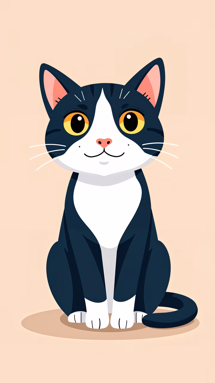A cute cartoon cat with big eyes and a relaxed expression, perfect for animal lovers.