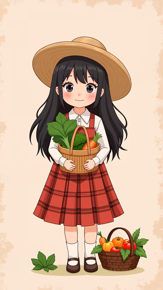 Cartoon Girl with Vegetables