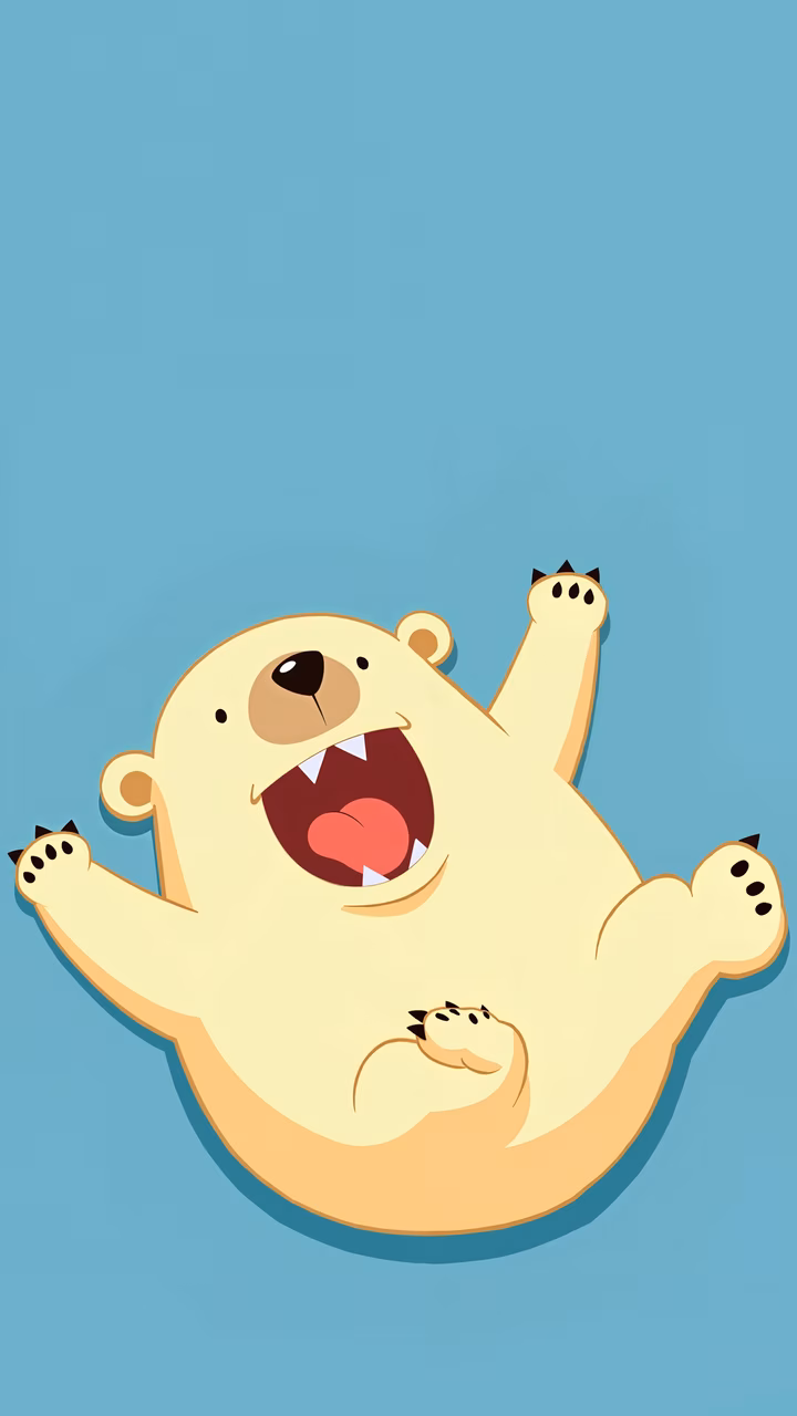 A joyful cartoon polar bear lying on its back, expressing love and happiness.