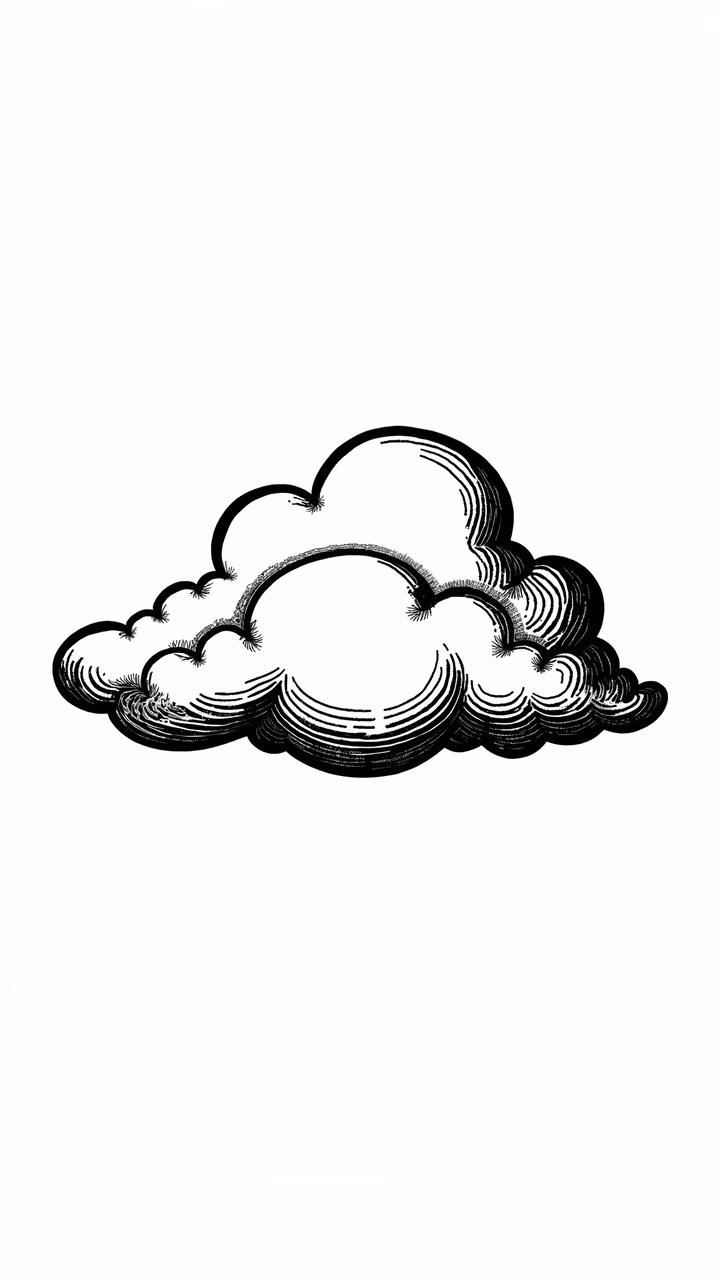 Stylized cloud illustration with intricate lines and depth