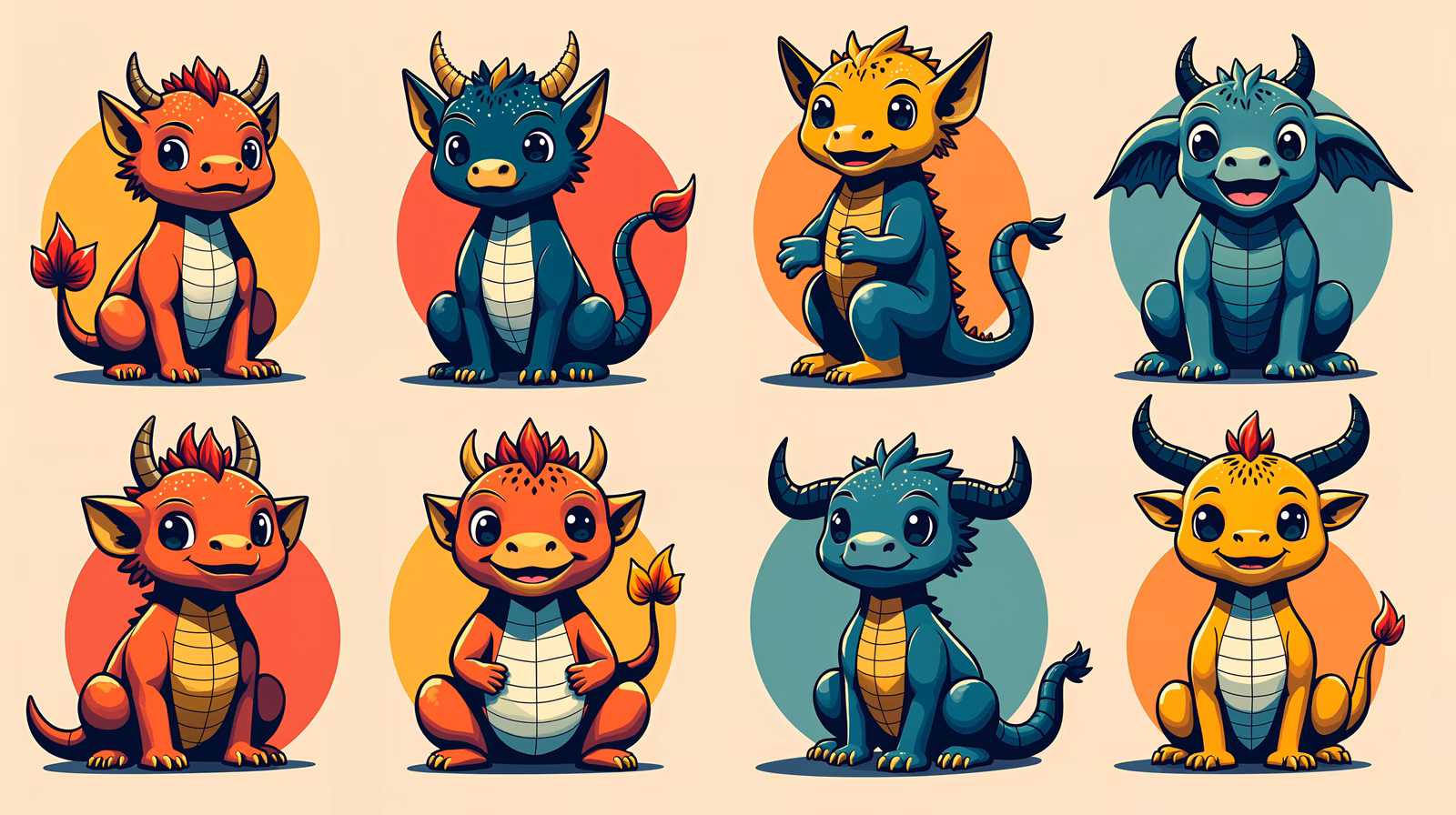 Cute cartoon dragons in colorful settings, ideal for kids' art.