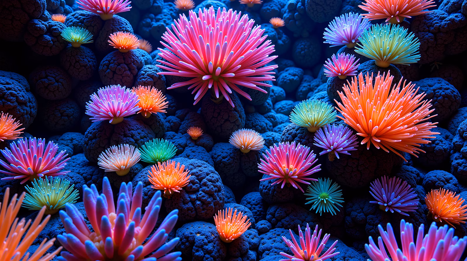 Vibrant coral reef illustration featuring diverse colors and intricate textures.