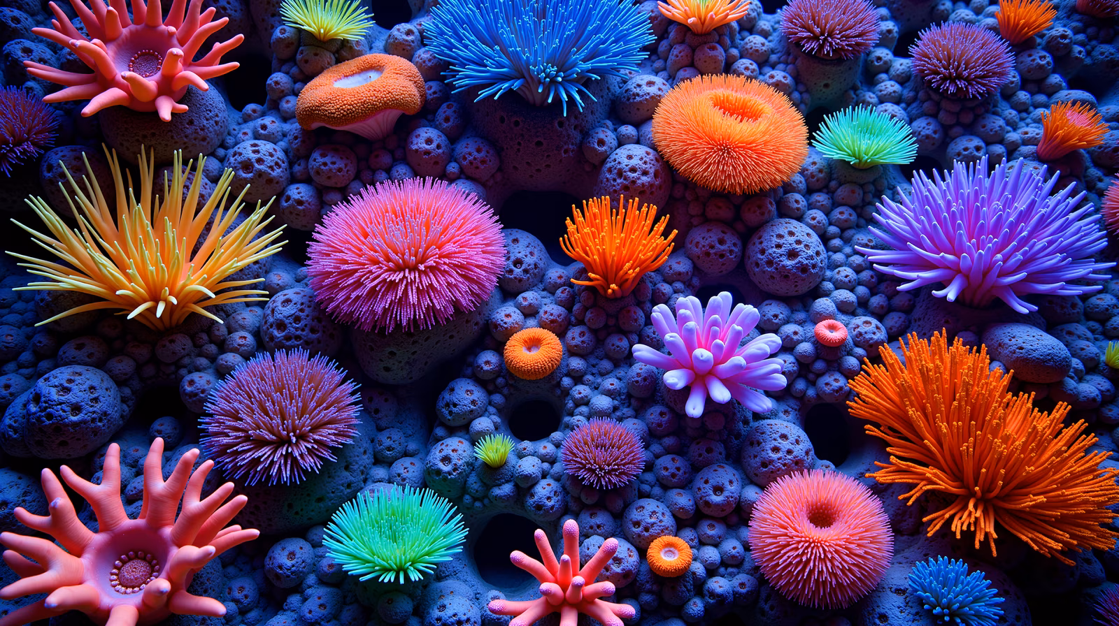 Vibrant coral reef illustration featuring diverse and colorful corals.