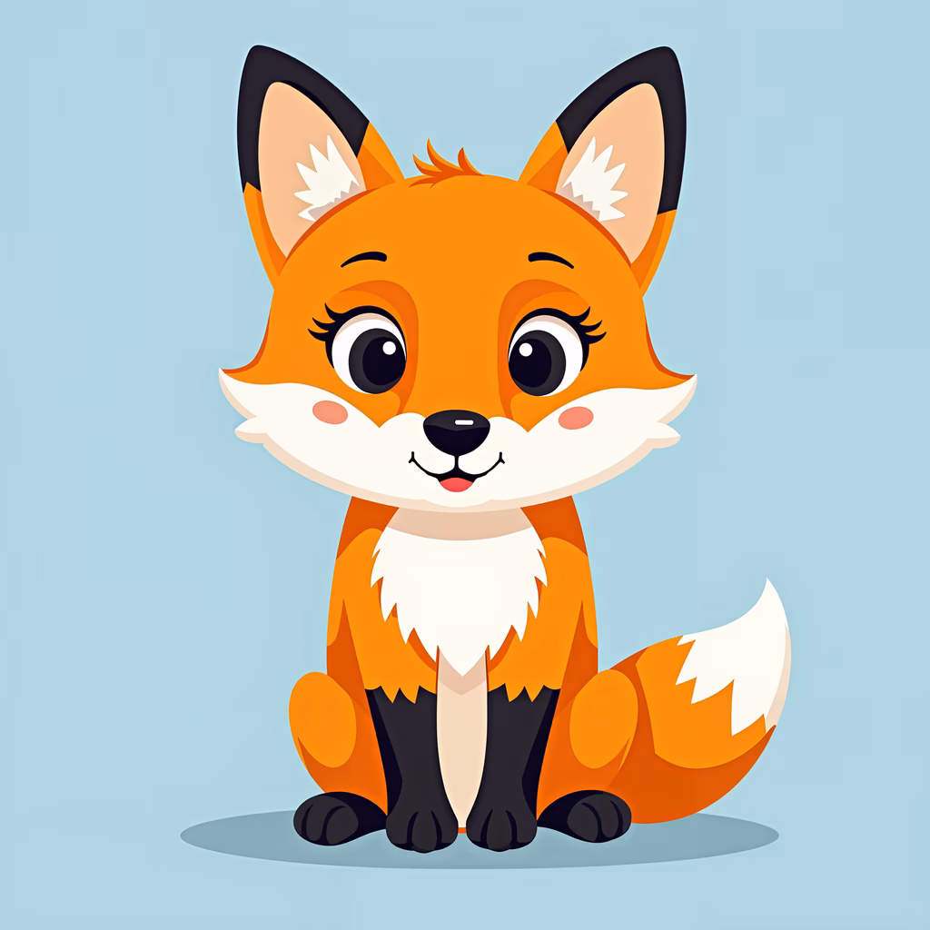 A delightful cartoon fox with big eyes and a warm smile, perfect for children's art.