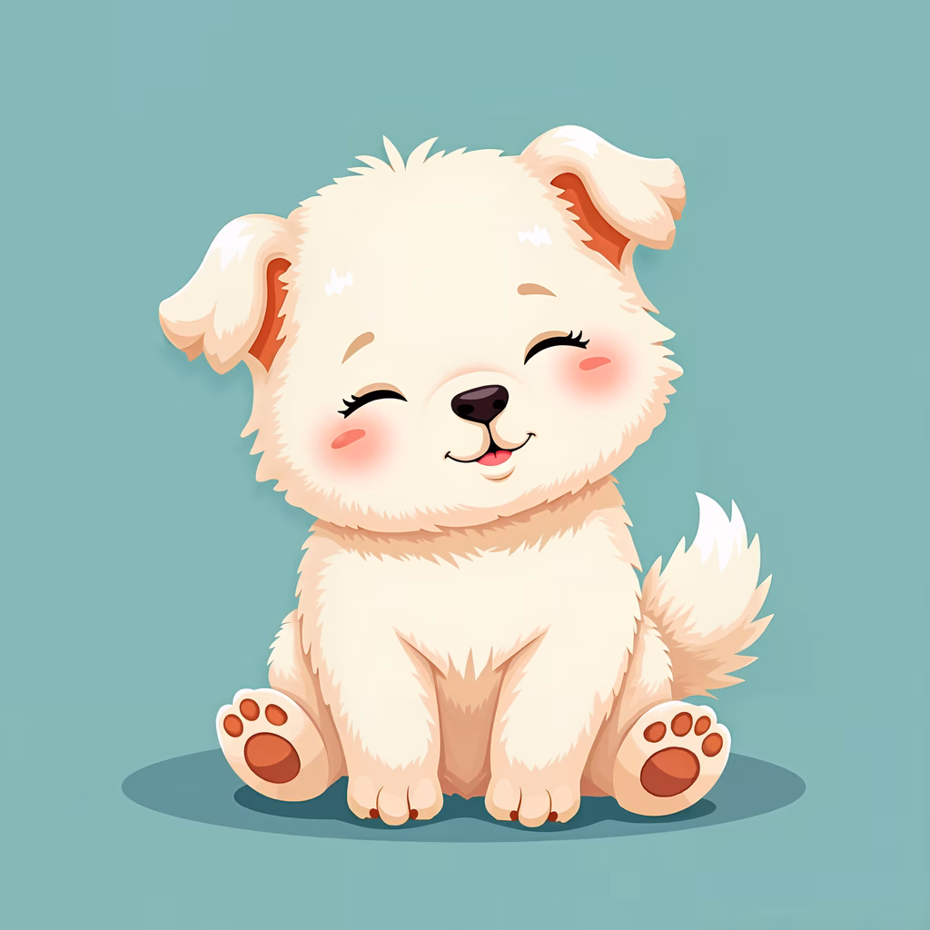 A cute cartoon puppy with closed eyes, exuding tranquility and happiness.