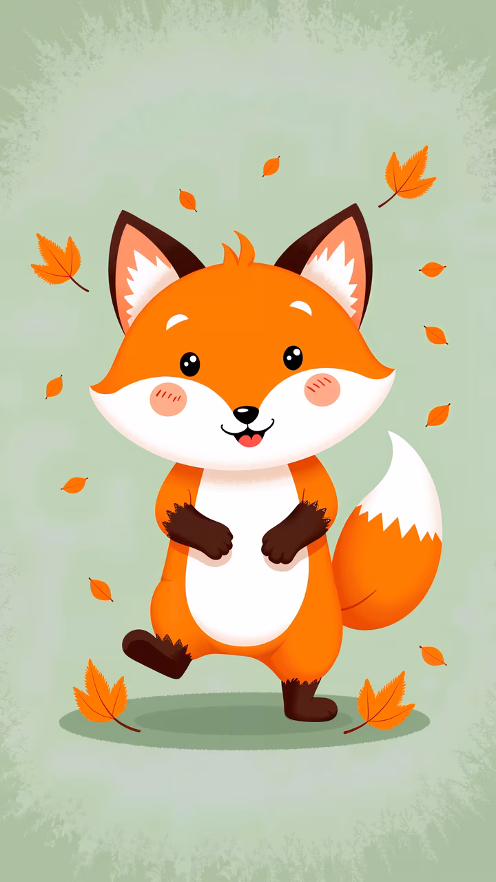 A cute fox surrounded by autumn leaves, perfect for children's art.