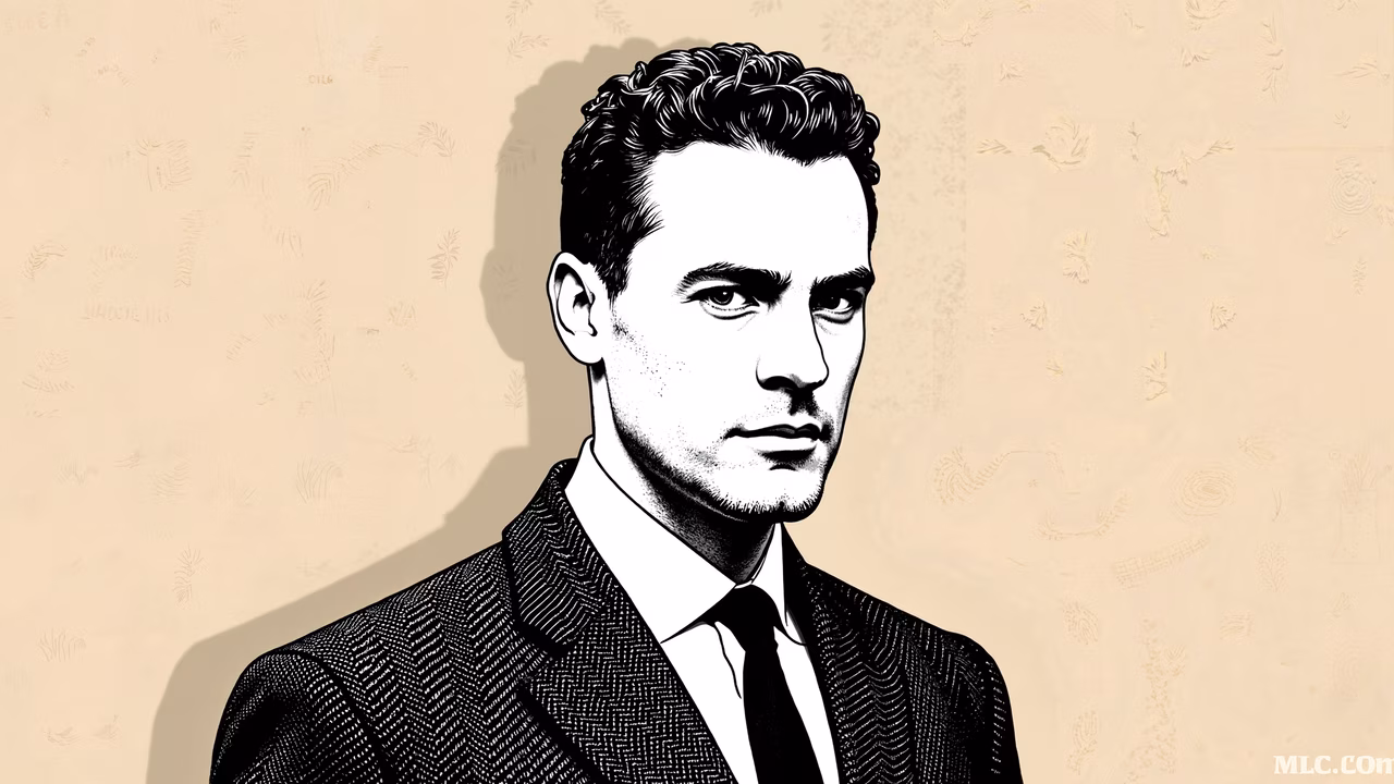 Detailed black-and-white illustration of a sophisticated gentleman in a suit, exuding elegance and sophistication.