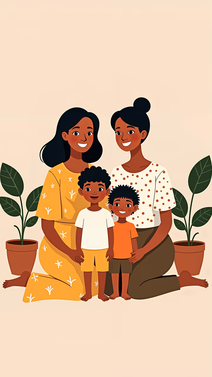 A heartwarming family gathering depicted in a cozy, natural setting.