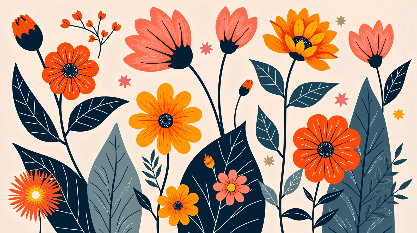 Vibrant floral illustration with bold colors and intricate details.
