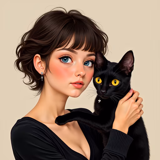 Girl with Black Cat