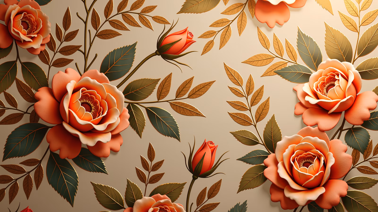 Elegant golden roses on a beige background, perfect for floral enthusiasts.