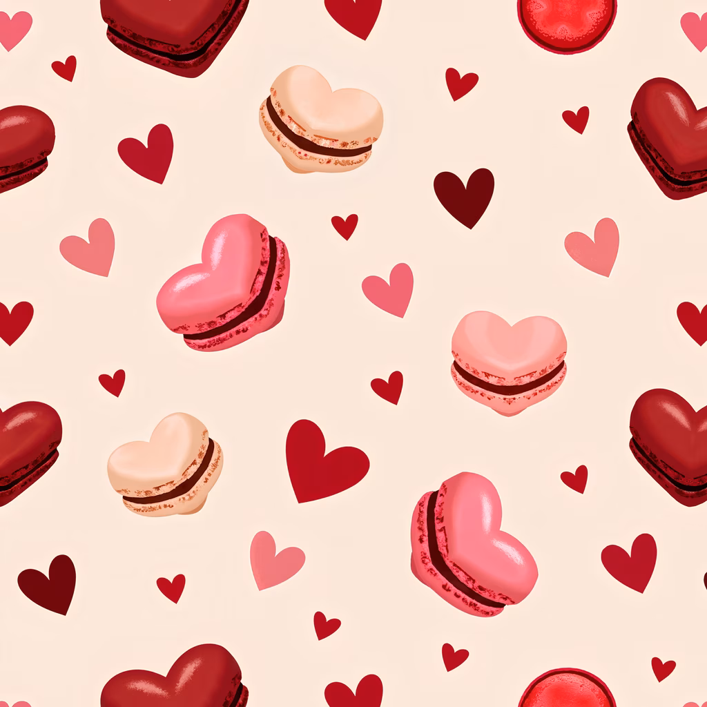 Delightful heart-shaped macarons in vibrant shades, perfect for Valentine's Day celebrations.